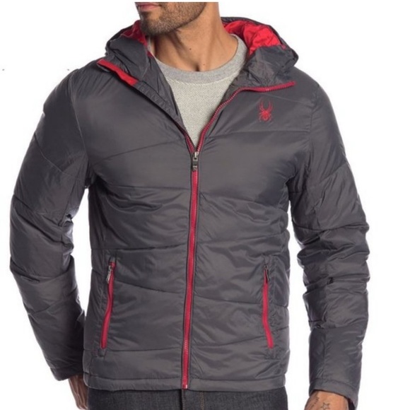 Spyder Other - SPYDER MEN’S NEXUS THERMOWEB HOODED PUFFER COAT JACKET RED MEDIUM